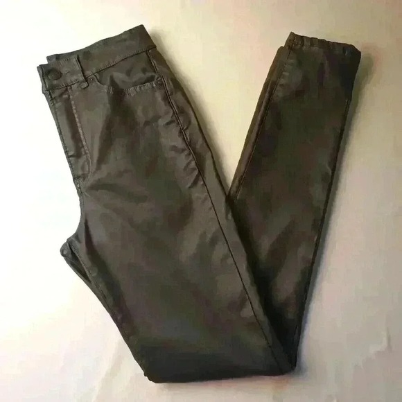 Express Brand Coated Jeans Size 4L Charcoal Grey High Rise Skinny Faux Leather - Picture 1 of 11